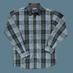 Panhandle Slim Snap Button Plaid Black Grey Shirt Cotton Boy's Size Extra Large
